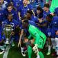 Chelsea players with the Champions League trophy after beating Manchester City in last season's final in Porto
