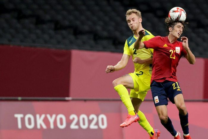 Tottenham bound - Bryan Gil (R) in action for Spain against Australia in the Olympic football tournament in Sapporo on Sunday