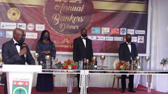 Mr Charles Ofori Acquah, CEO of CIB Ghana giving his address with the leadership of the Central Bank behind him