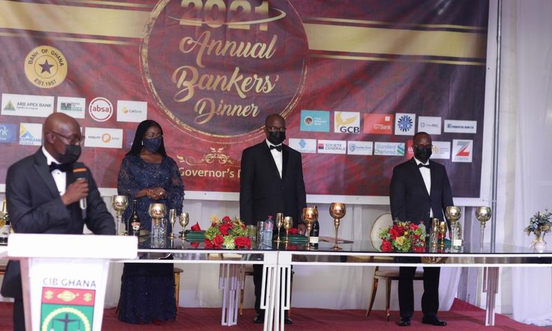 Mr Charles Ofori Acquah, CEO of CIB Ghana giving his address with the leadership of the Central Bank behind him