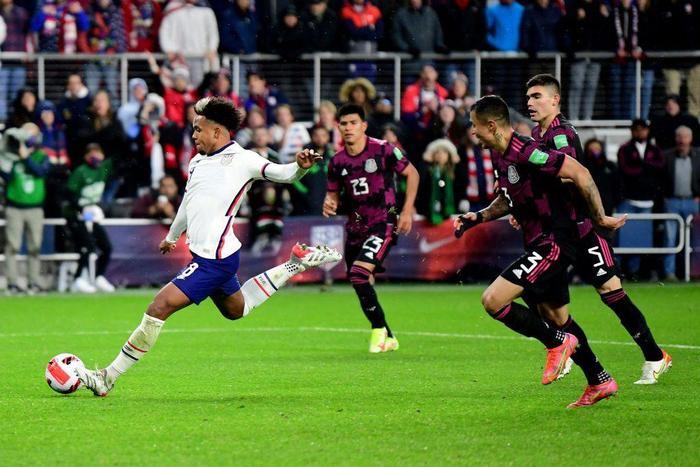 Weston McKennie scores the second to seal the USA's 2-0 win over Mexico in World Cup qualifying on Friday
