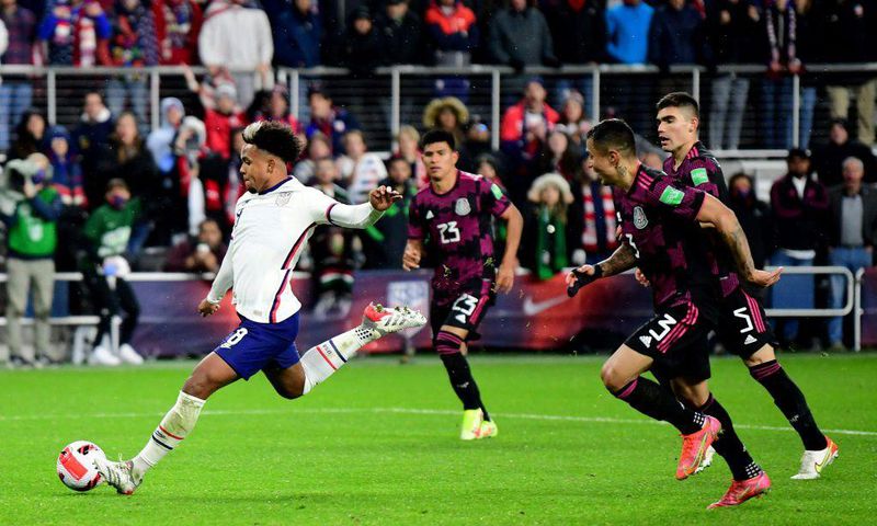 Weston McKennie scores the second to seal the USA's 2-0 win over Mexico in World Cup qualifying on Friday