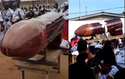 Video: Scores attend funeral of dead person who was buried in penis-shaped coffin