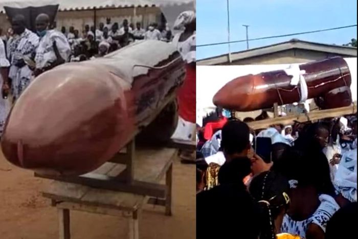 Video: Scores attend funeral of dead person who was buried in penis-shaped coffin