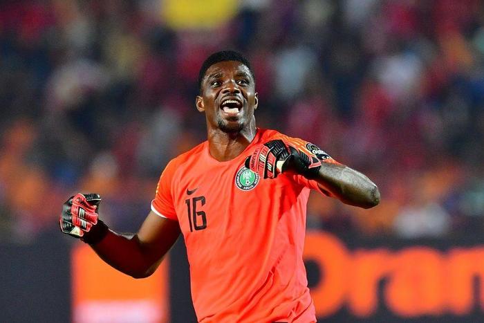 Goalkeeper Daniel Akpeyi celebrates a Nigeria goal during the 2019 Africa Cup of Nations in Egypt