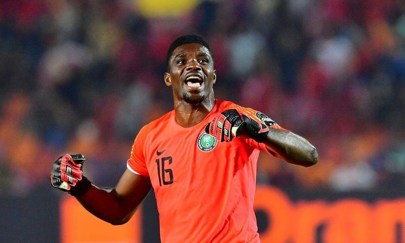 Goalkeeper Daniel Akpeyi celebrates a Nigeria goal during the 2019 Africa Cup of Nations in Egypt