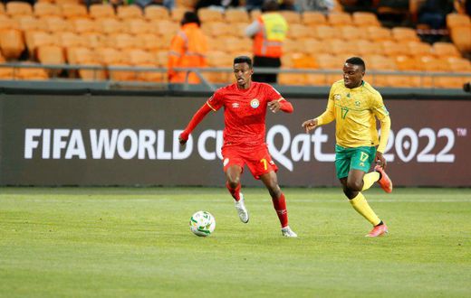 Royal AM match-winner Victor Letsoalo (R) playing for South Africa against Ethiopia two months ago in a 2022 World Cup qualifier.
