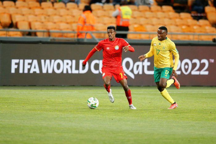 Royal AM match-winner Victor Letsoalo (R) playing for South Africa against Ethiopia two months ago in a 2022 World Cup qualifier.