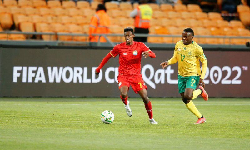 Royal AM match-winner Victor Letsoalo (R) playing for South Africa against Ethiopia two months ago in a 2022 World Cup qualifier.