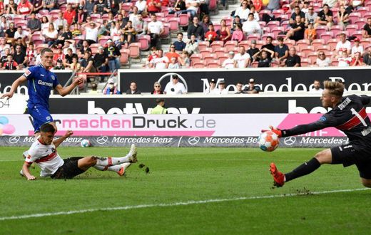 Florian Wirtz (L) scores the deciding goal to seal Leverkusen's 3-1 win at Stuttgart on Sunday