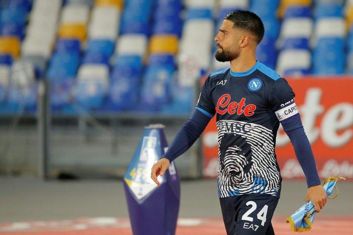 Naples-born Lorenzo Insigne wearing Napoli's special kit honouring Maradona earlier this month