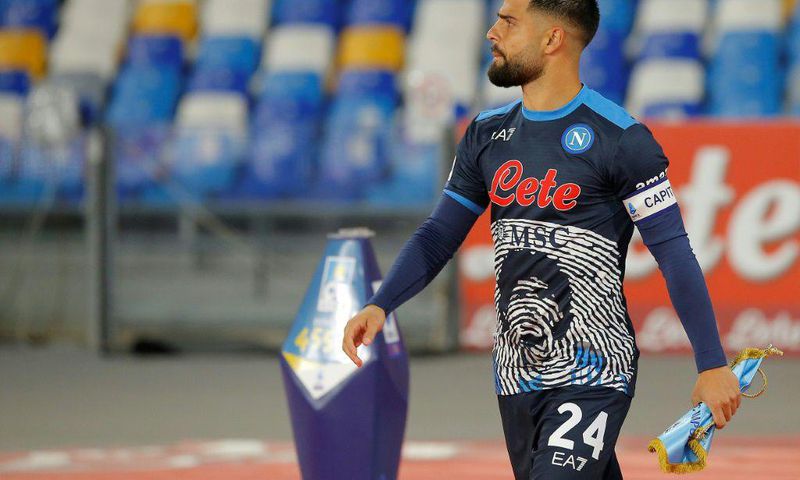 Naples-born Lorenzo Insigne wearing Napoli's special kit honouring Maradona earlier this month
