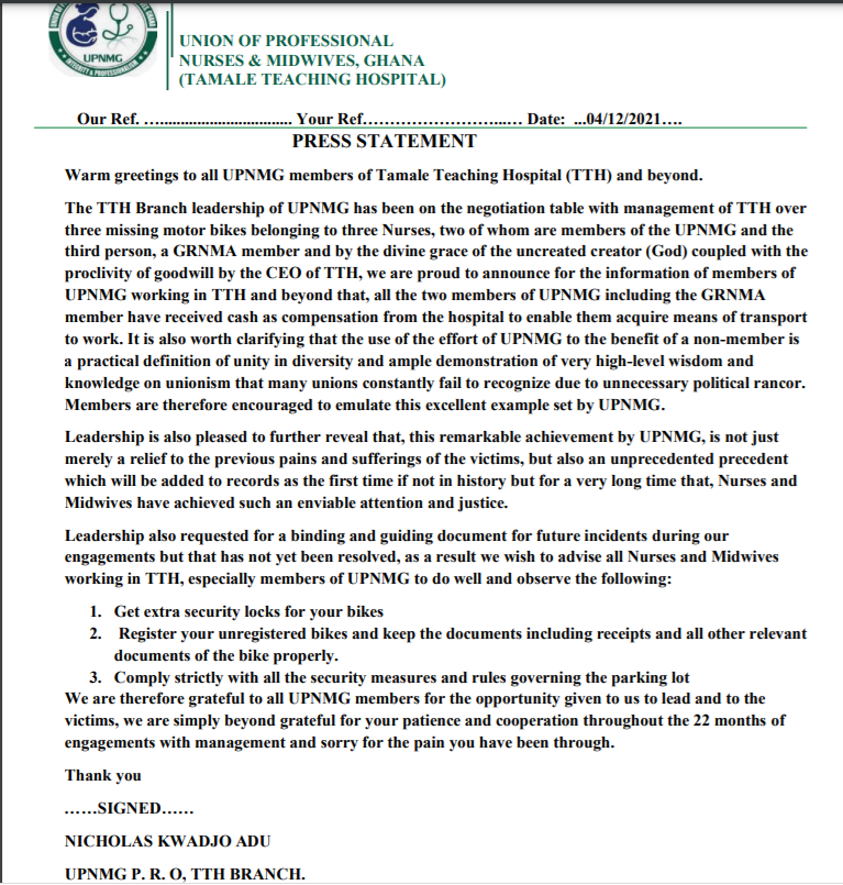 UPNMG statement