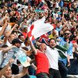 England supporters celebrate their team's win over Germany at Wembley