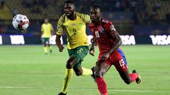 Mamelodi Sundowns star  Peter Shalulile (R) playing for Namibia against South Africa at the 2019 Africa Cup of Nations in Egypt