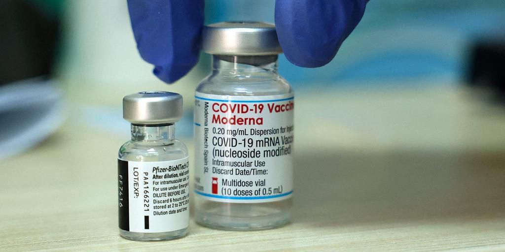Vials of the Moderna and Pfizer COVID-19 vaccines seen in Israel.