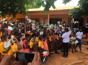 Isaac Dogbe supports beauty queen Rebecca Asamoah to give school uniforms, stationary, others to Akuapem M/A Basic School