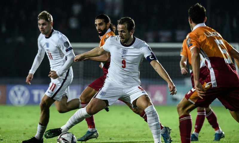 England captain Harry Kane controls the ball against San Marino