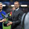 Chelsea midfielder Jorginho is presented with the UEFA men's player of the year award