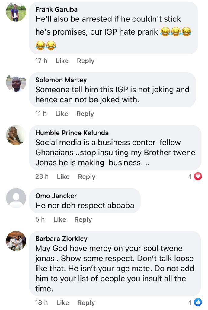 Twene Jonas slammed for saying he will give the IGP 'Abrofo mmaa' to chop free for his good work