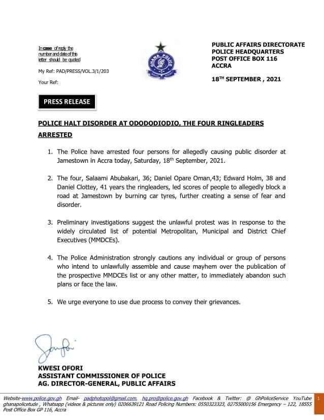 Police arrest ringleaders in Odododiodoo protest