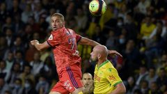 Four-goal Algeria star Islam Slimani (L) playing for Lyon against Nantes in the French Ligue 1 last Friday
