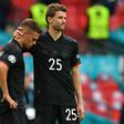 Germany forward Thomas Mueller comforts Joshua Kimmich after their Euro 2020 last 16 defeat to England at Wembley
