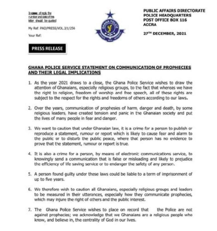 Beware of your prophesies on 31st night – Police to pastors