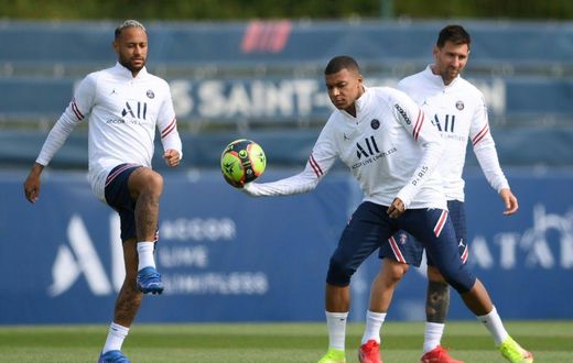 Paris Saint-Germain's deadly strike force of (from left to right) Neymar,  Kylian Mbappe and Lionel Messi