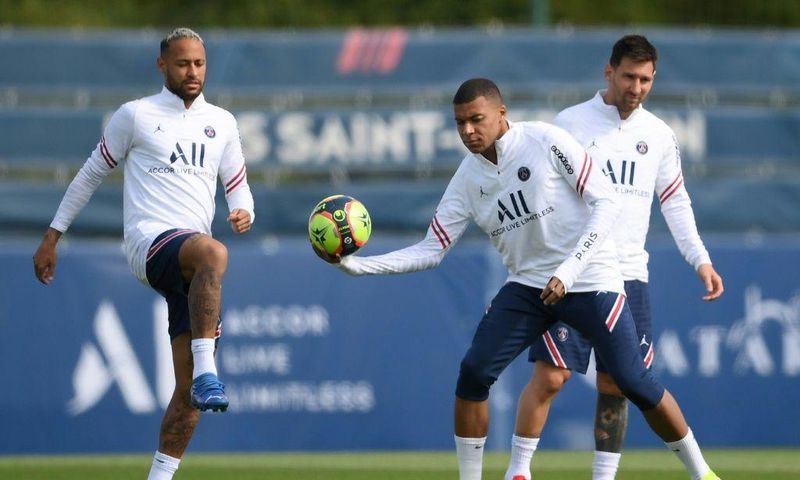 Paris Saint-Germain's deadly strike force of (from left to right) Neymar,  Kylian Mbappe and Lionel Messi