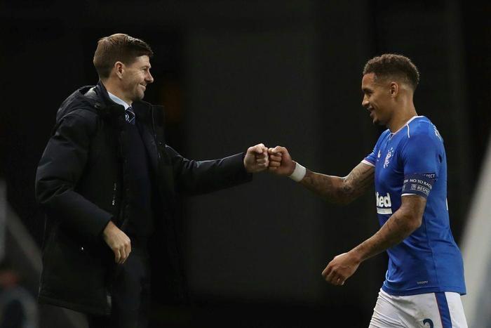 Steven Gerrard (left)led Rangers to a first Scottish Premiership title for 10 years last season