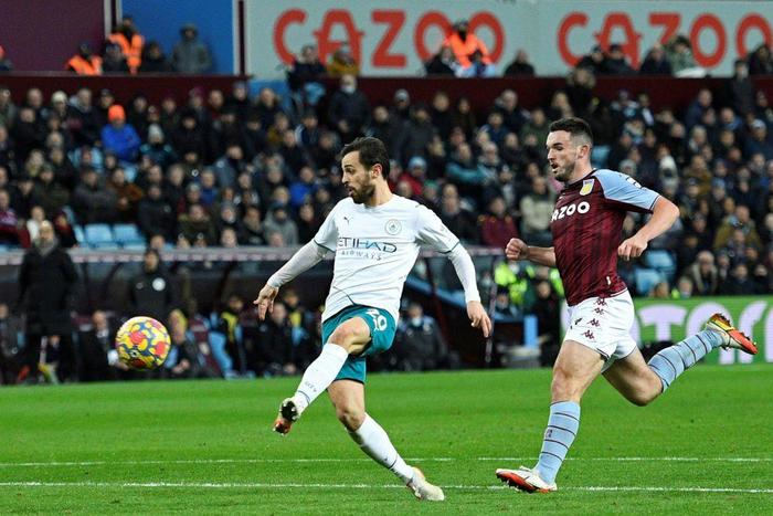 Manchester City's Bernardo Silva scores against Aston Villa
