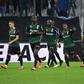 Match winner: Wesley Said (centre) celebrates scoring Lens' third goal