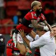 Flamengo's Gabriel Barbosa celebrates with his coach Renato Gaucho after scoring against Olimpia of Paraguay in the Copa Libertadores quarter-finals last month