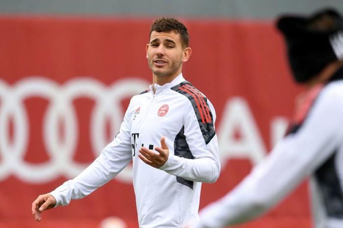 France defender Lucas Hernandez training with Bayern Munich on Tuesday
