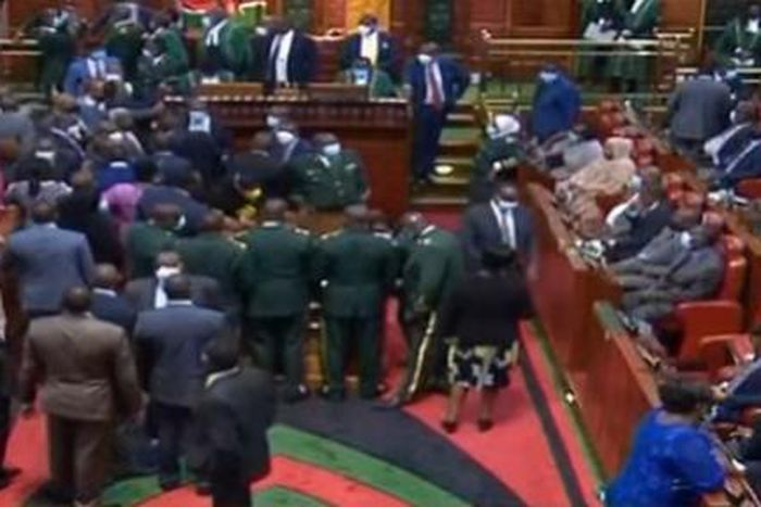 Kenyan MPs emulate Ghanaian counterparts as lawmakers exchange blows over voting; one injured