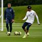 Lionel Messi and Kylian Mbappe at training with PSG on Thursday