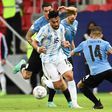 Nicolas Gonzalez (L) in action at the Copa America with Argentina.