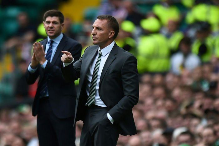 Steven Gerrard (left) and Brendan Rodgers went head to head in Scotland when they were in charge of Rangers and Celtic