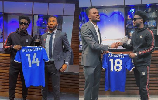 Kuami Eugene receives signed jerseys from Amartey and Iheanacho after visiting Leicester City