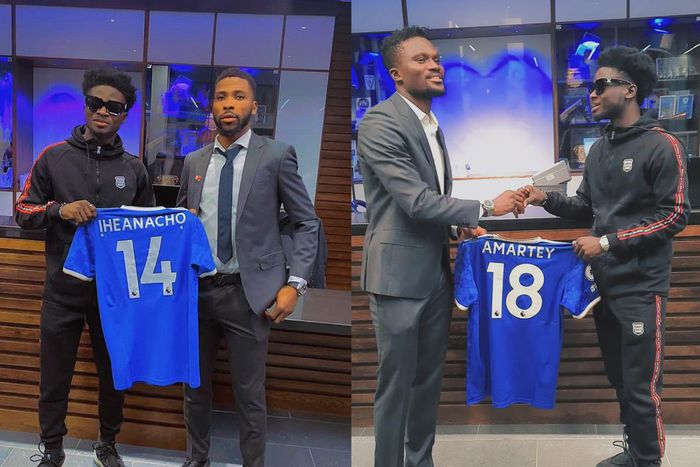 Kuami Eugene receives signed jerseys from Amartey and Iheanacho after visiting Leicester City