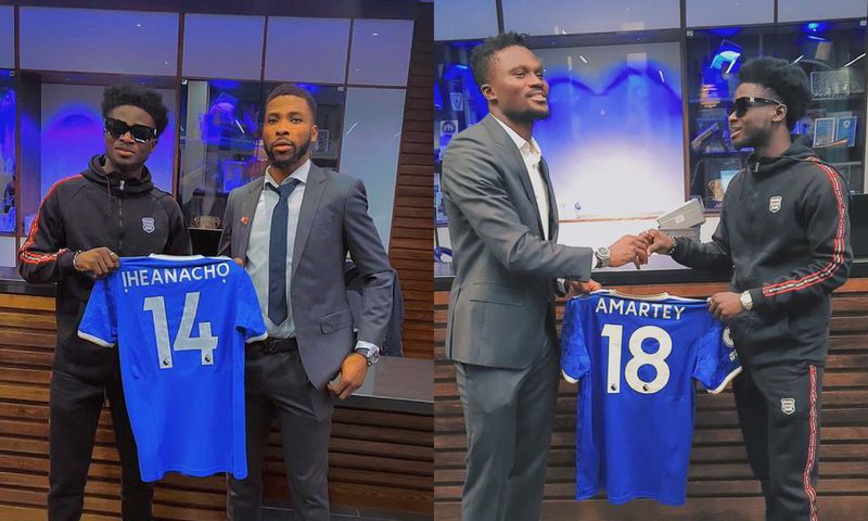 Kuami Eugene receives signed jerseys from Amartey and Iheanacho after visiting Leicester City