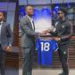 Kuami Eugene receives signed jerseys from Amartey and Iheanacho after visiting Leicester City