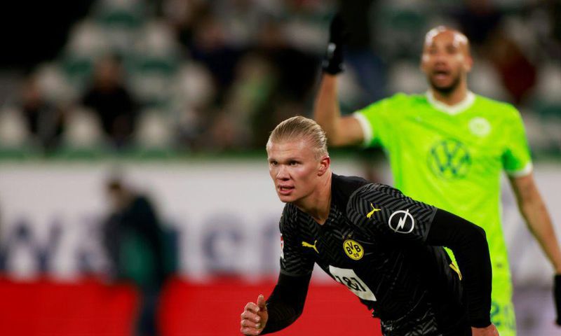 Erling Braut Haaland celebrates his goal against Wolfsburg after missing Dortmund last seven games with injury