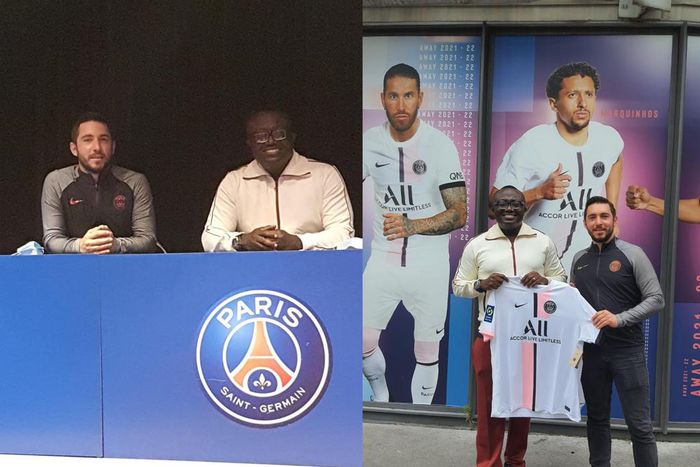 Photos: Bola Ray meets PSG’s head of logistics during visit to France