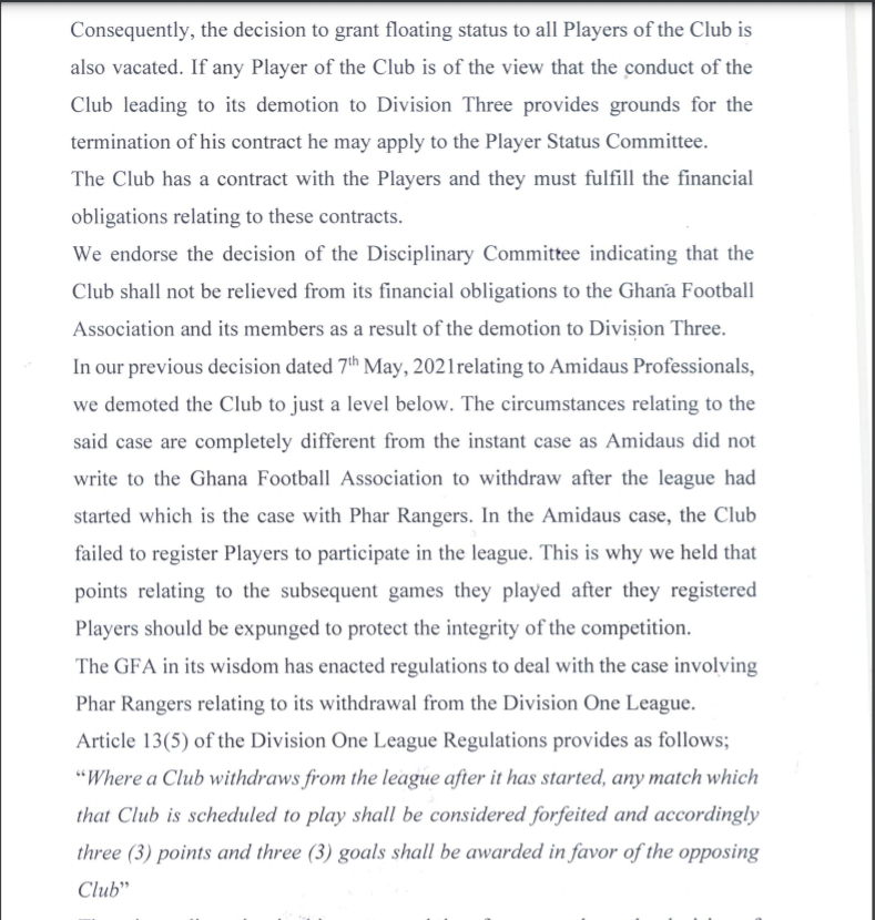 Ruling by Appeals Committee of GFA