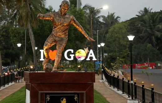 The newly installed statue of Portuguese footballer Cristiano Ronaldo in Calangute