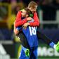 New Mamelodi Sundowns forward Pavol Safranko (R) celebrating with a Slovakia teammate