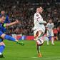 Captain fantastic: Harry Kane (left)scored a first-half hat-trick as England thrashed Albania