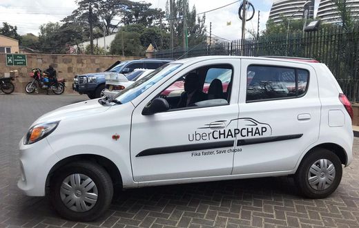 A vehicle of Uber operating taxi is seen at a parking lot in Nairobi, Kenya February 12, 2018.